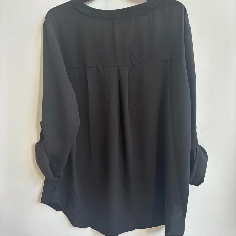 Youtalia Dressy Casual 3/4 Sleeve V Neck Chiffon Shirt Work Blouses, Black, XXL - Picture 8 of 8